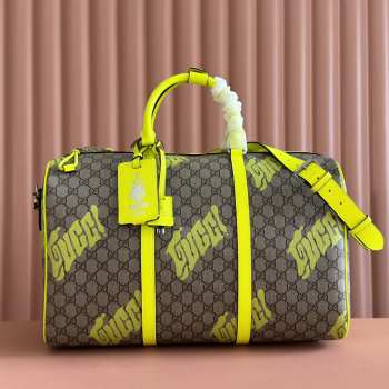 Uubags Gucci medium duffle bag in bright yellow leather trim 44x29x23cm