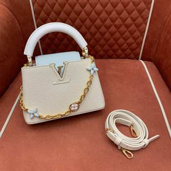 Uubags Louis Vuitton M25339 Capucines mini bag quartz white/bleached blue/snow white 21x14x8cm