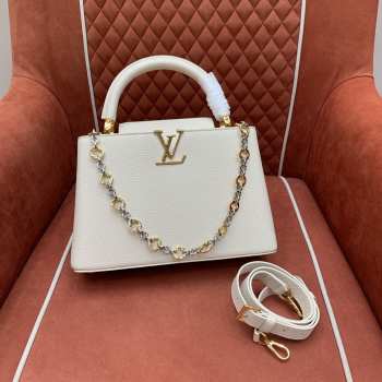 Uubags Louis Vuitton M12936 Capucines MM bag quartz white/bleached blue/snow white 31.5x20x11cm