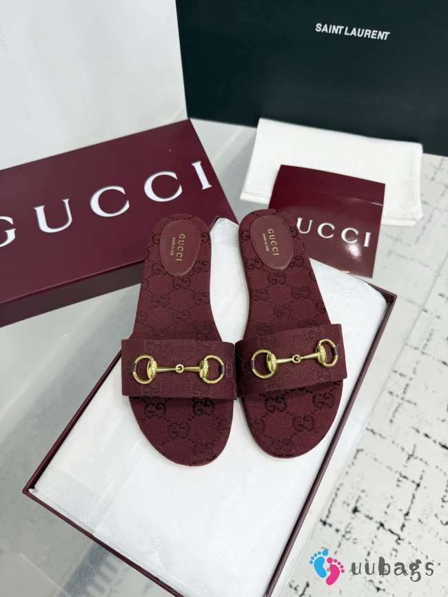 Uubags Gucci slide sandal Rosso Ancora red GG canvas - 1
