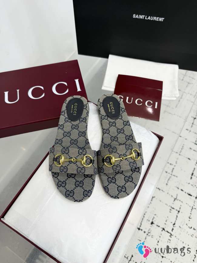 Uubags Gucci mules with light gold Horsebit in blue GG canvas - 1
