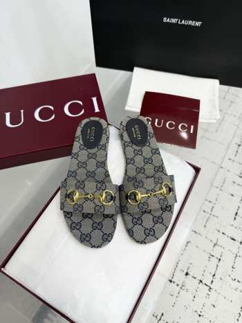 Uubags Gucci mules with light gold Horsebit in blue GG canvas