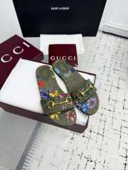 Uubags Gucci slide sandal with Horsebit green and multicolor canvas with floral print - 6