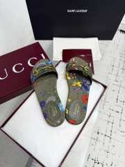 Uubags Gucci slide sandal with Horsebit green and multicolor canvas with floral print - 5