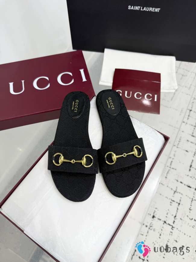 Uubags Gucci slide sandal Rosso Ancora black GG canvas - 1