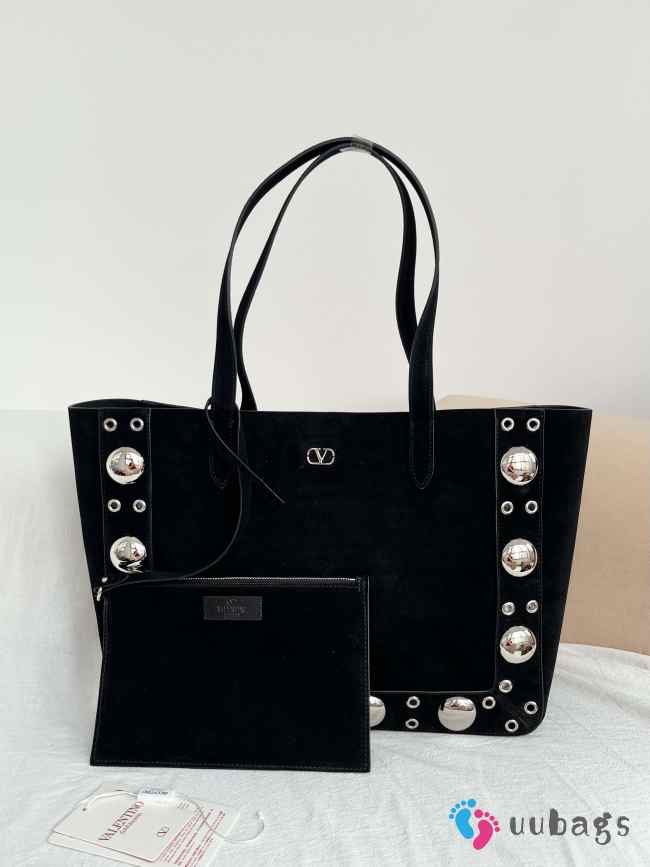 Uubags Valentino Garavani Nellcôte Small embellished suede shopping bag in black 40x30x13cm - 1