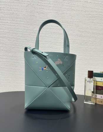 Uubags Loewe Suna Fujita x Loewe Squid Mini Puzzle Fold Leather Tote Bag In Blue 20x16.5x9.5cm