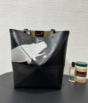 Uubags Loewe Suna Fujita x Loewe Squid Mini Puzzle Fold Leather Tote Bag In Black 20x16.5x9.5cm