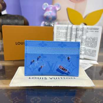 Uubags Louis Vuitton M14862 Double Card Wallet In Blue Lagoon 11x7x1.5cm