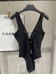 Uubags Chanel Black Pearl Decorated Quilted One-Piece Swimsuit - 2