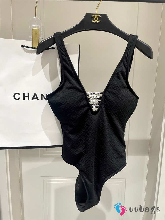 Uubags Chanel Black Pearl Decorated Quilted One-Piece Swimsuit - 1