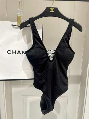 Uubags Chanel Black Pearl Decorated Quilted One-Piece Swimsuit