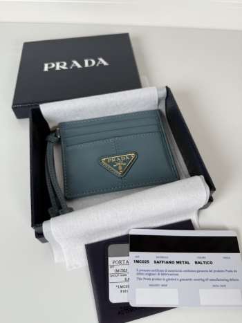Uubags Prada leather card holder in blue 11.2x8.5cm