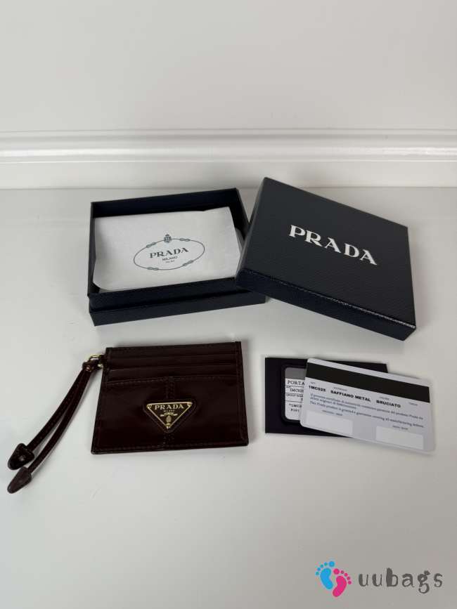 Uubags Prada leather card holder in dark chocolate 11.2x8.5cm - 1