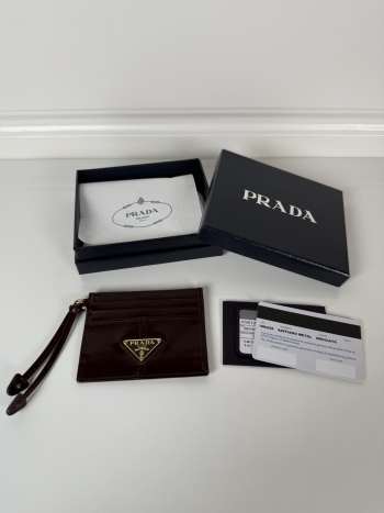 Uubags Prada leather card holder in dark chocolate 11.2x8.5cm