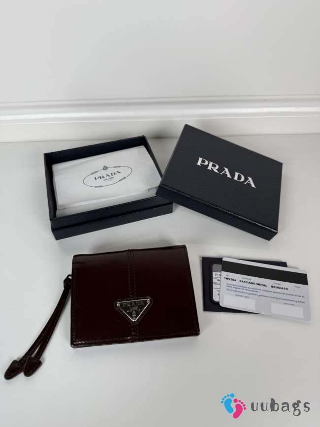 Uubags Prada small leather wallet in dark brown 8.5x10cm - 1