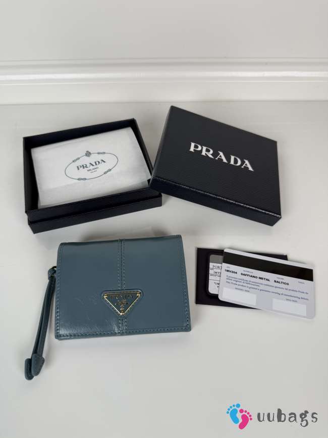 Uubags Prada small leather wallet in blue 8.5x10cm - 1