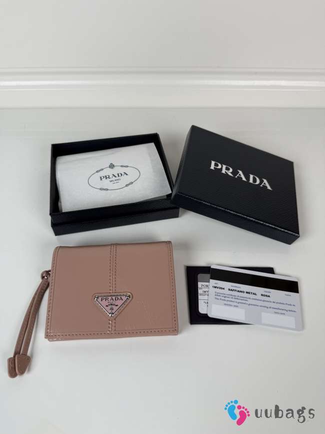 Uubags Prada small leather wallet in rosy blush 8.5x10cm  - 1