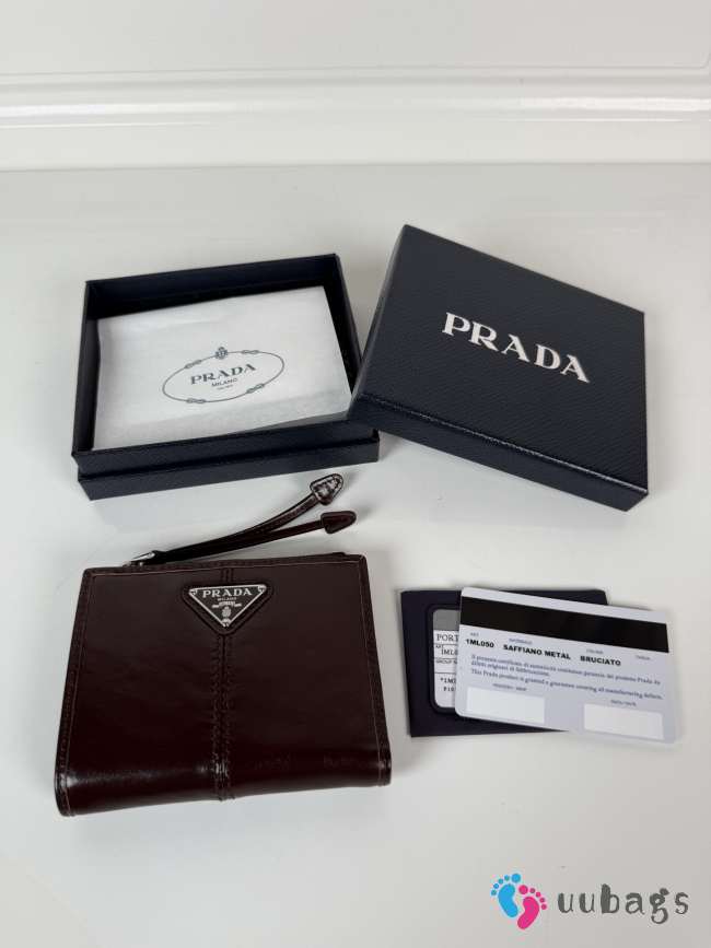 Uubags Prada Soft Look Leather Wallet In Dark Brown 10x8.5cm - 1