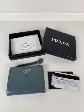 Uubags Prada Soft Look Leather Wallet In Blue 10x8.5cm