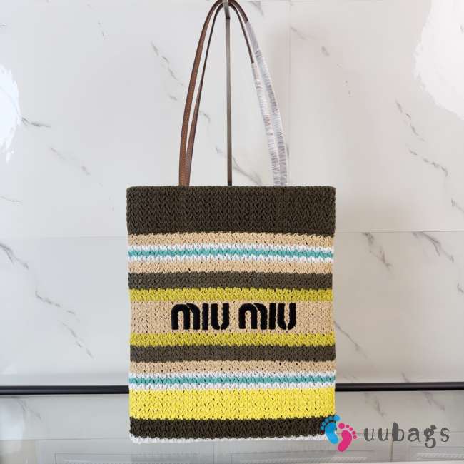 Uubags Miu Miu Raffia-effect woven tote bag lemon yellow/natural 32x41cm - 1