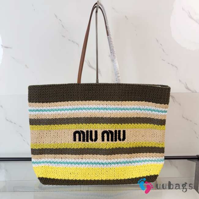 Uubags Miu Miu Raffia-effect woven tote bag lemon yellow/natural 40x34x16cm - 1
