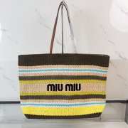 Uubags Miu Miu Raffia-effect woven tote bag lemon yellow/natural 40x34x16cm - 1
