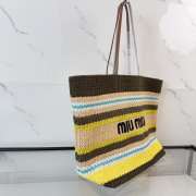 Uubags Miu Miu Raffia-effect woven tote bag lemon yellow/natural 40x34x16cm - 6