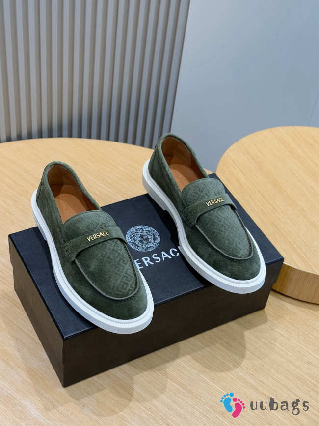 Uubags Versace Men's Giuliano Suede Loafers In Green - 1