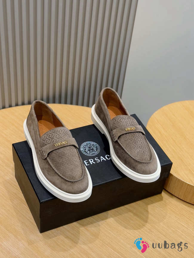 Uubags Versace Men's Giuliano Suede Loafers In Light Brown - 1