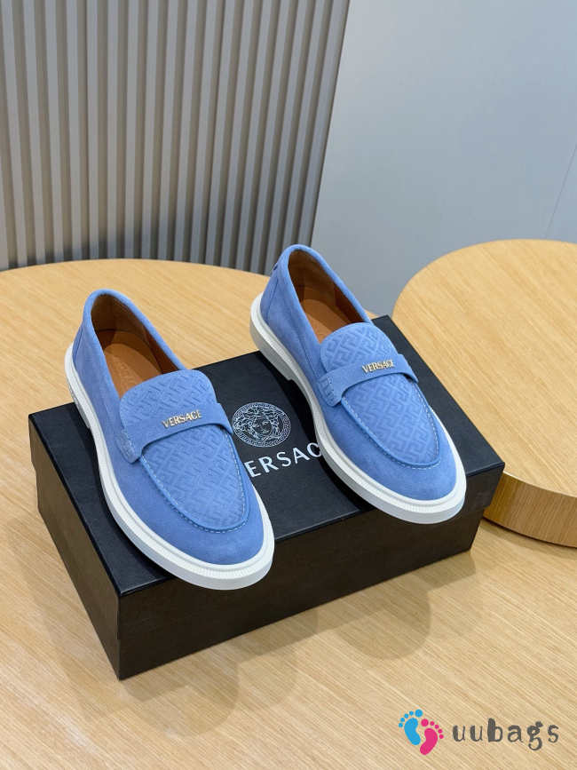 Uubags Versace Men's Giuliano Suede Loafers In Blue - 1