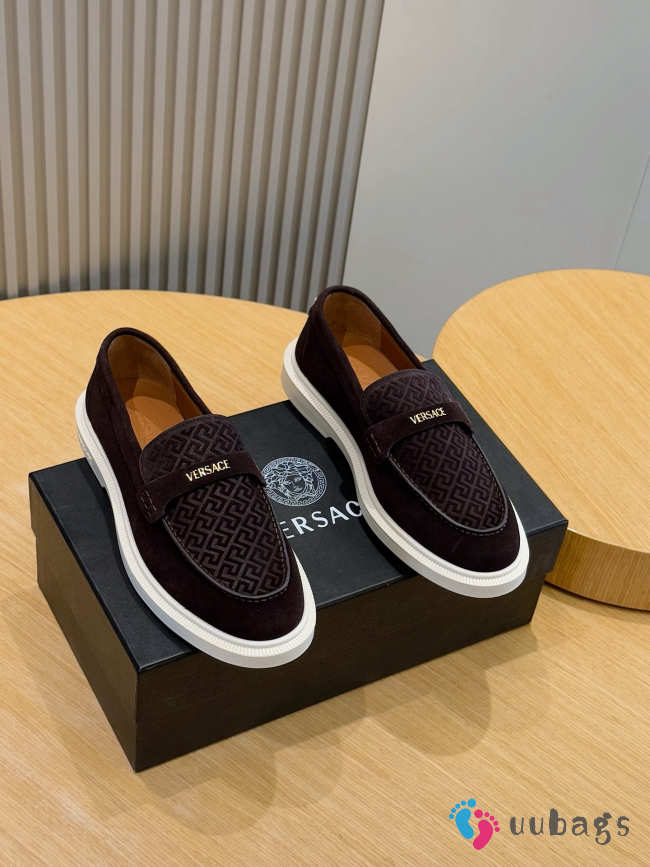 Uubags Versace Men's Giuliano Suede Loafers In Dark Brown - 1