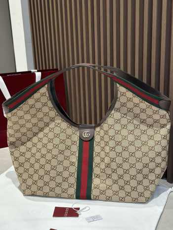 Uubags Gucci Giglio large tote bag beige and dark brown GG canvas 60x47x16cm