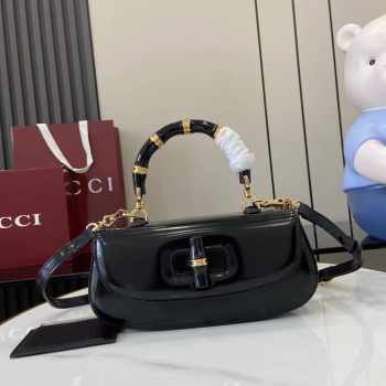 Uubags Gucci Bamboo Diva medium bag in black shiny leather 26.6x13x8cm