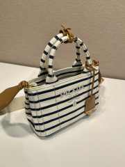 Uubags Prada Jardinière striped cotton canvas mini-bag in ivory/blue 22x15x13cm - 6