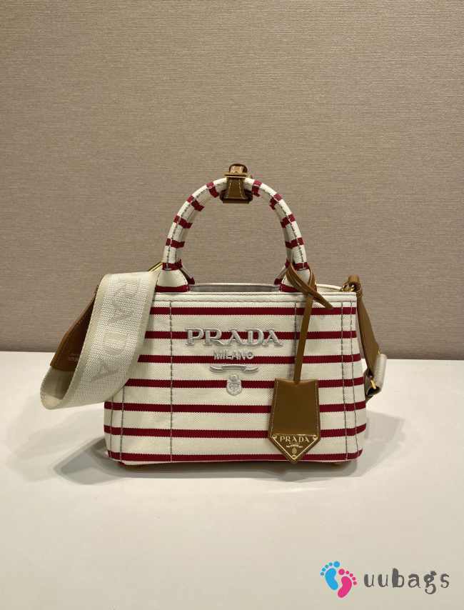 Uubags Prada Jardinière striped cotton canvas mini-bag in yellow/red 22x15x13cm - 1
