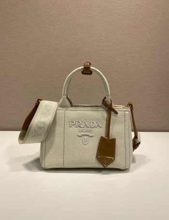 Uubags Prada Jardinière linen blend mini-bag in natural 22x15x13cm