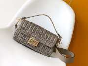 Uubags Fendi Gray Leather Interlaced Baguette Bag 27x6.5x15cm - 1