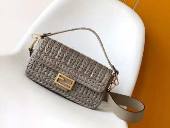 Uubags Fendi Gray Leather Interlaced Baguette Bag 27x6.5x15cm