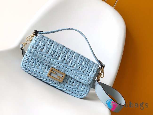 Uubags Fendi Blue Leather Interlaced Baguette Bag 27x6.5x15cm - 1