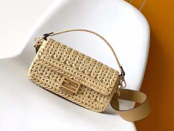 Uubags Fendi Natural Leather Interlaced Baguette Bag 27x6.5x15cm