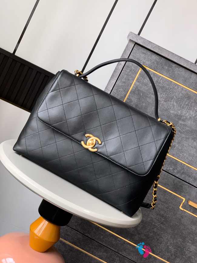 Uubags Chanel Maxi Flap Bag With Top Handle Calfskin & Gold-Tone Metal Black 26x37x10cm - 1