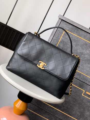 Uubags Chanel Maxi Flap Bag With Top Handle Calfskin & Gold-Tone Metal Black 26x37x10cm