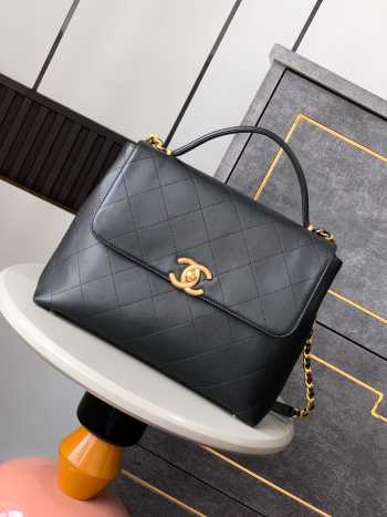 Uubags Chanel Maxi Flap Bag With Top Handle Calfskin & Gold-Tone Metal Black 25x33x5cm