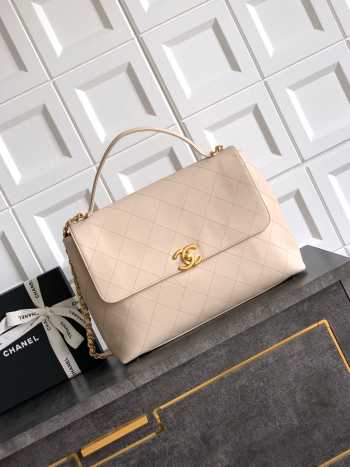 Uubags Chanel Maxi Flap Bag With Top Handle Calfskin & Gold-Tone Metal Beige 25x33x5cm