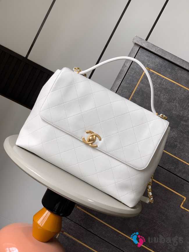Uubags Chanel Maxi Flap Bag With Top Handle Calfskin & Gold-Tone Metal White 26x37x10cm - 1