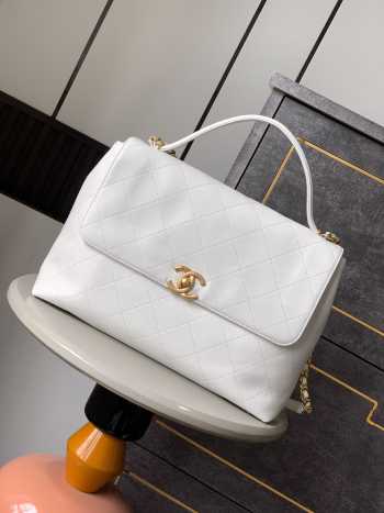 Uubags Chanel Maxi Flap Bag With Top Handle Calfskin & Gold-Tone Metal White 26x37x10cm