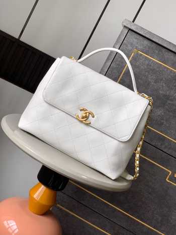 Uubags Chanel Maxi Flap Bag With Top Handle Calfskin & Gold-Tone Metal White 25x33x5cm