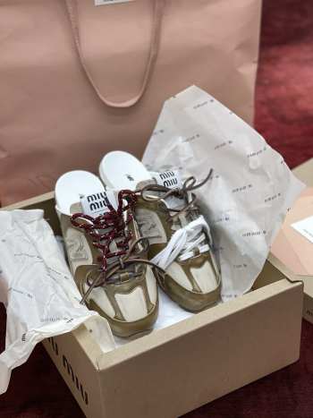 Uubags New Balance X Miu Miu 530 SL deco calf leather mules cinnamon/travertine gray