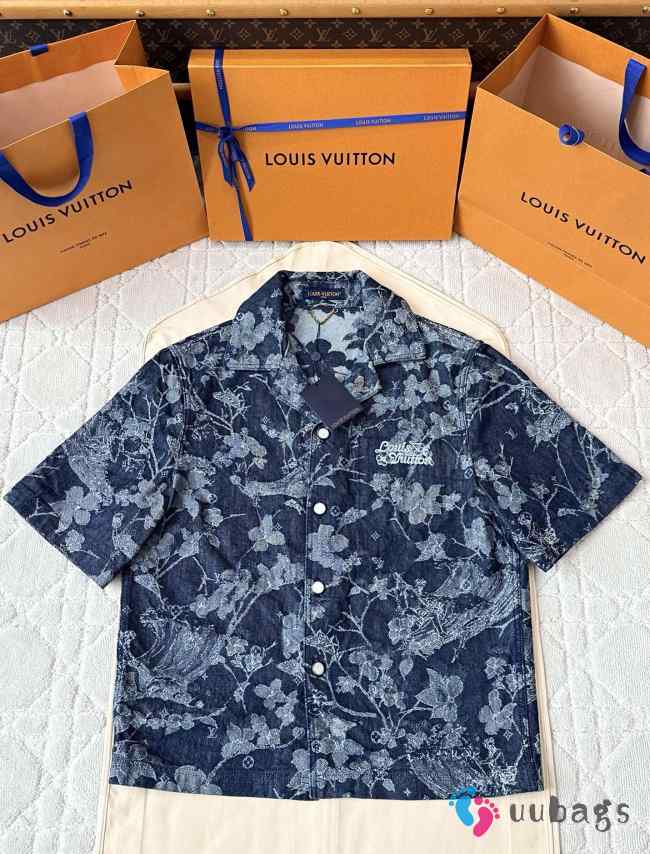 Uubags Louis Vuitton 1AHXHB Jacquard Denim Short-Sleeved Shirt - 1